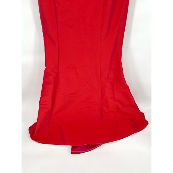 NWT Amsale Coral Fuchsia Duchess Satin Oversize Bow One Shoulder Gown size 6 - Picture 4 of 12